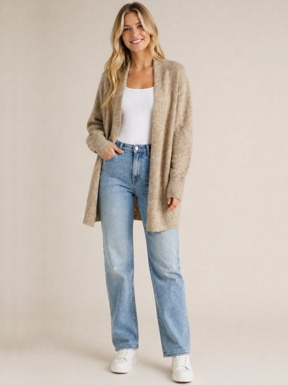 2/$30 H&M Blouson Cuff Open Longline Cardigan Beige XS #A2088